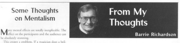 Barrie Richardson - Some Thoughts On Mentalism