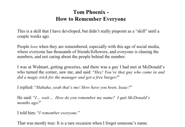 Tom Phoenix - How to Remember Everyone