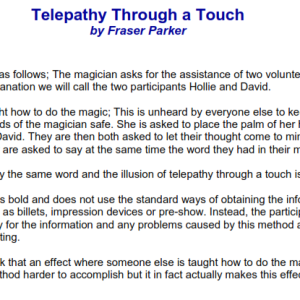 Fraser Parker - Telepathy Through a Touch