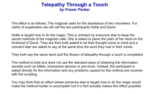 Fraser Parker - Telepathy Through a Touch